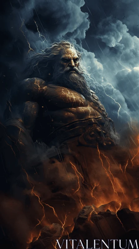 Ancient God with Lightning - Dark and Foreboding Illustration AI Image