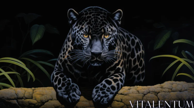Enigmatic Black Panther in Dark Jungle AI Image