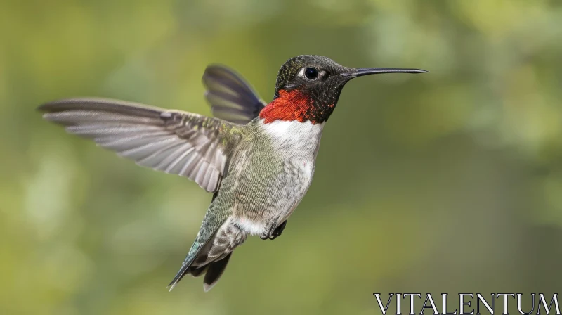Graceful Ruby-Throated Hummingbird in Flight AI Image