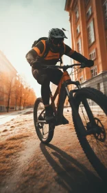 Urban Cycling Adventure: Young Male Cyclist on Mountain Bike
