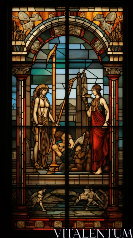 Captivating Stained Glass Window Inspired by Classical Antiquity AI Image