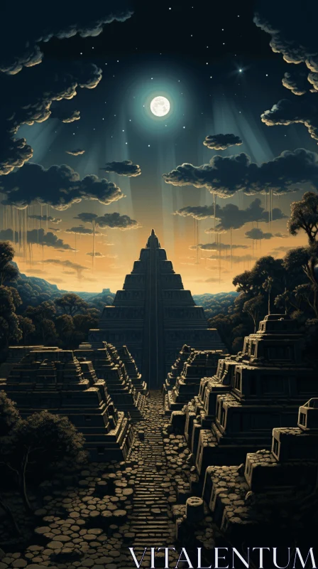 Enchanting Fantasy Illustration of Ancient Ruins | Mayan Art and Architecture AI Image