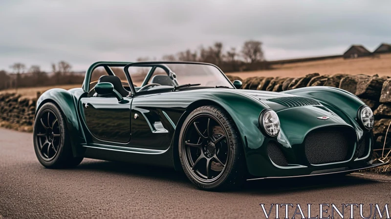 Green British Sports Car on Country Road AI Image