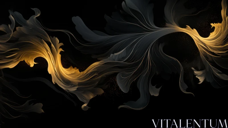 Luxurious Abstract Floral Painting in Gold and Black AI Image