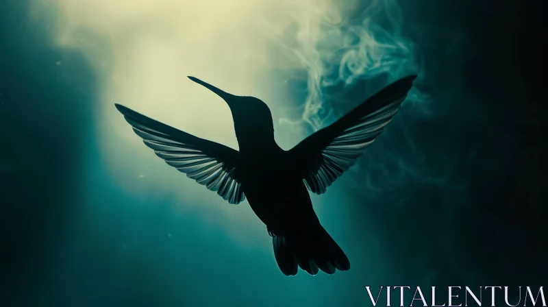 AI ART Silhouette of Hummingbird in Flight | Pale Green Background