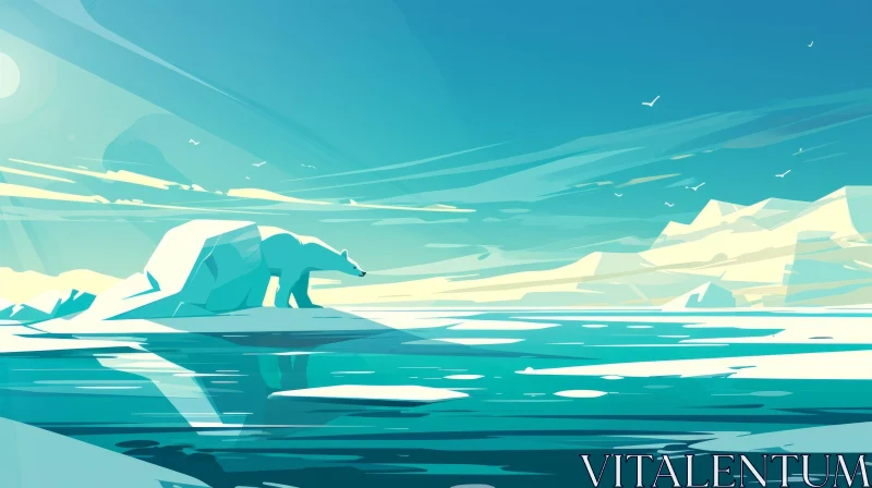 Arctic Landscape with Polar Bear on Ice Floe AI Image