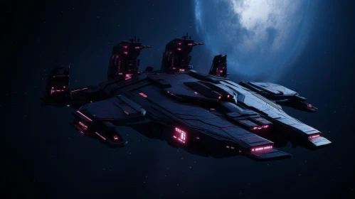 Futuristic 3D Spaceship in Space with Pink Glowing Details