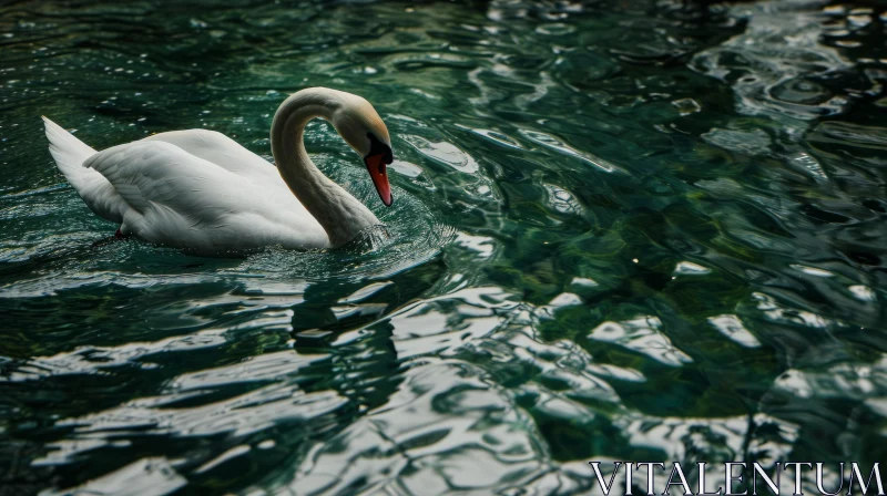 Graceful Swan Swimming in Tranquil Lake AI Image