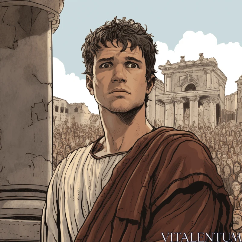 Brooding Roman Man: Detailed Comic Book Art AI Image