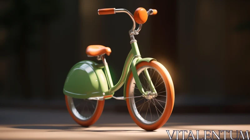 Child's Balance Bike 3D Rendering - Green with Orange Wheels AI Image