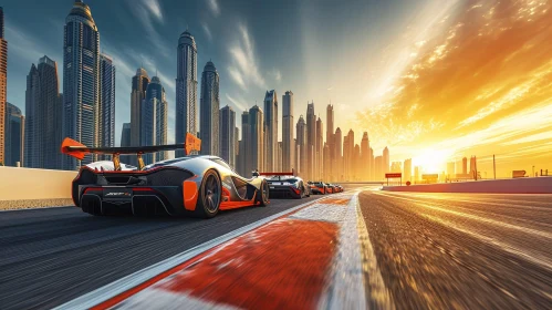 Exciting McLaren Racing Cars at Sunset on Track
