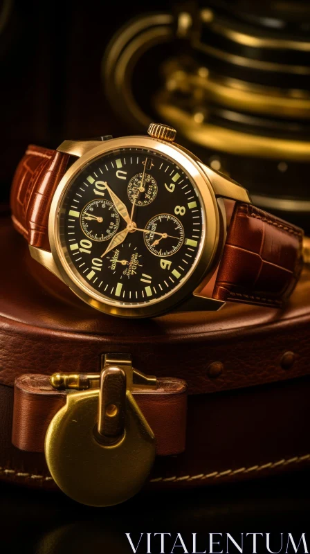 Luxurious Gold Wristwatch with Brown Leather Strap AI Image