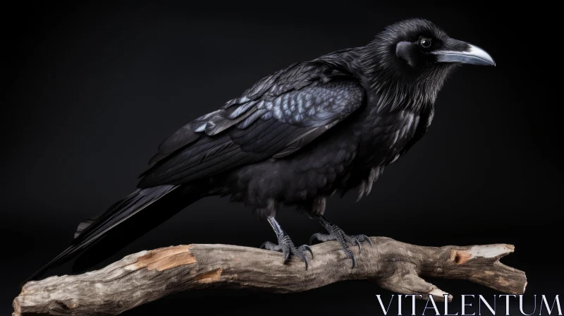 Majestic Raven on Branch - Stunning Wildlife Photography AI Image