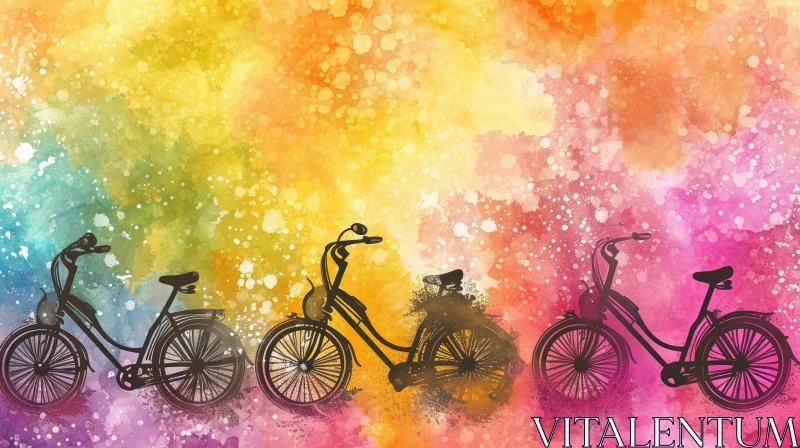 Black Bicycles Watercolor Painting - Dreamy Silhouette Style AI Image