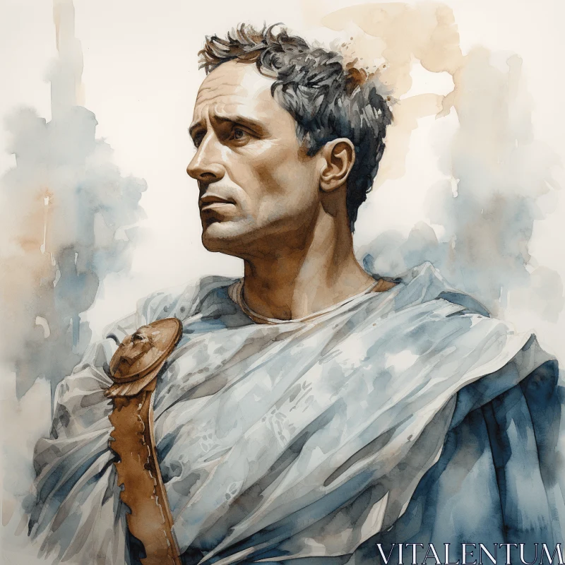 Captivating Roman Prince Portrait in Watercolor Technique AI Image