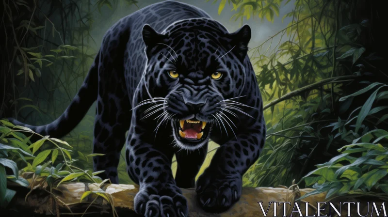 Intense Black Panther in Jungle Digital Painting AI Image