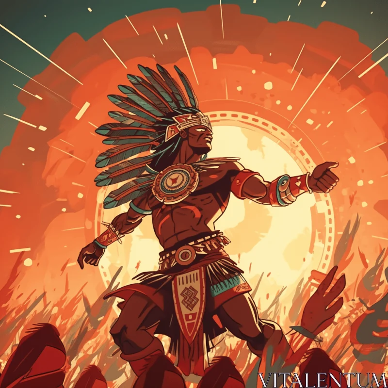 Ancient Mayan Warrior Illustration | Vivid Energy Explosions | Earth Tone Colors AI Image