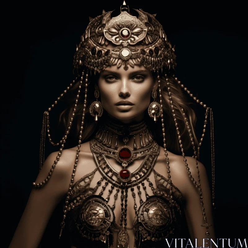 Captivating Ancient Egyptian Woman in Dark Palette Chiaroscuro Style AI Image