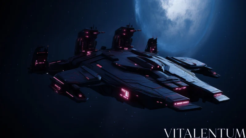 Futuristic 3D Spaceship in Space with Pink Glowing Details AI Image