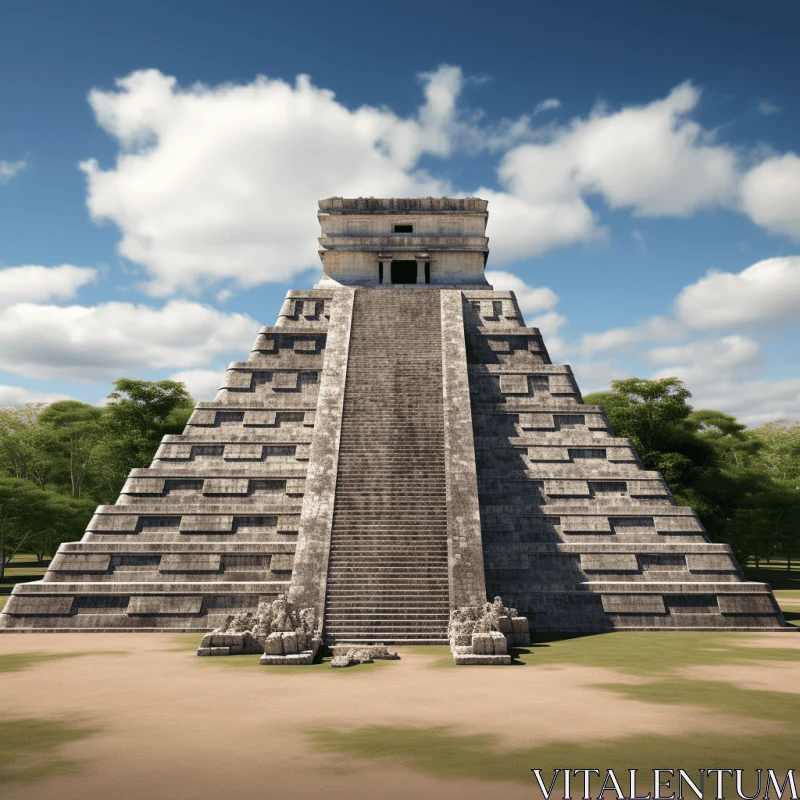 Pyramid near Chichen Itza: A Photorealistic Rendering of Mayan Architecture AI Image