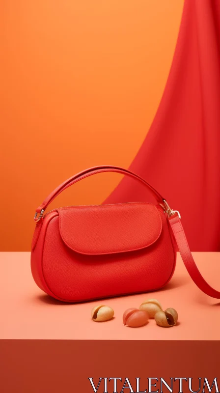 Red Leather Handbag on Pink Table AI Image