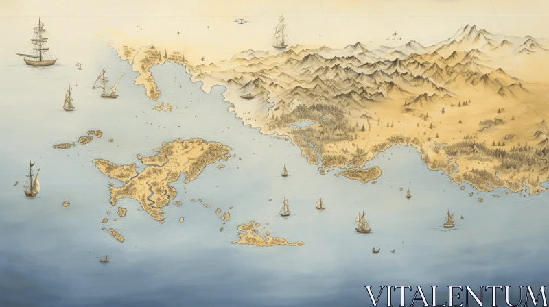 Giant Map of the World with Ships | Realistic Landscape Art AI Image