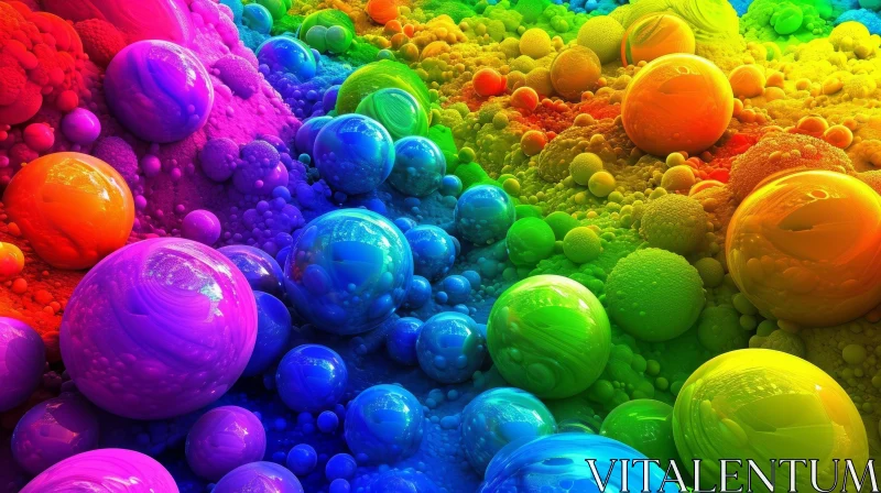 Vivid Spheres: Abstract Chaos of Colorful Reflections AI Image