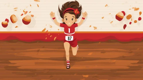 Young Girl Running in Red Sportswear - Athletics Illustration