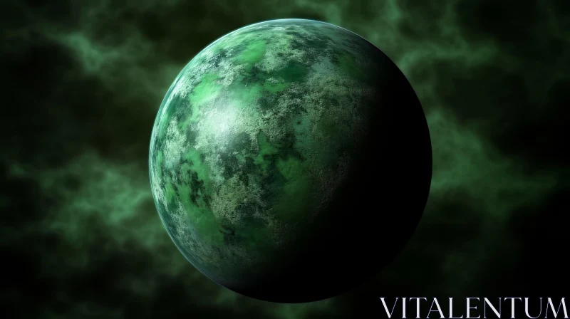 Green Planet with Rocky Surface - Space Illustration AI Image