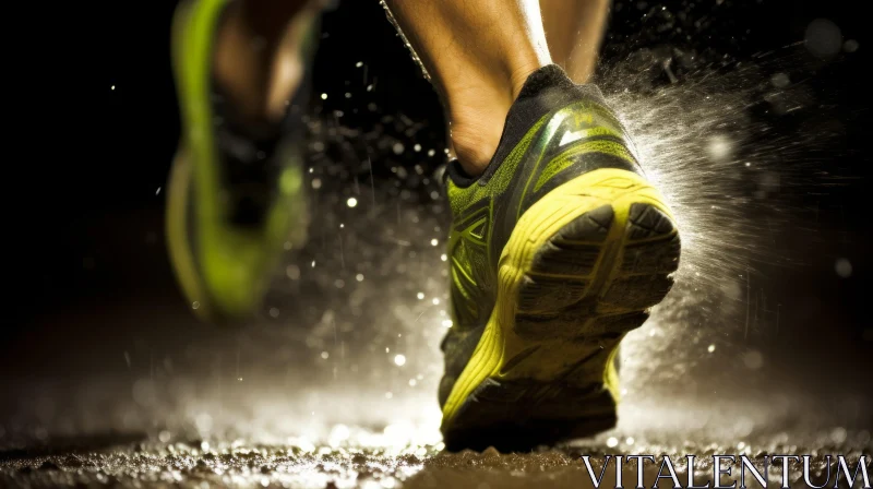 Man Running in Rain with Green and Black Shoes AI Image