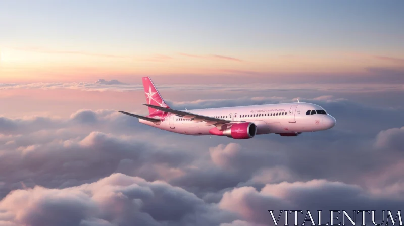 Air Malta Passenger Plane in Pink and White Sky Flight AI Image