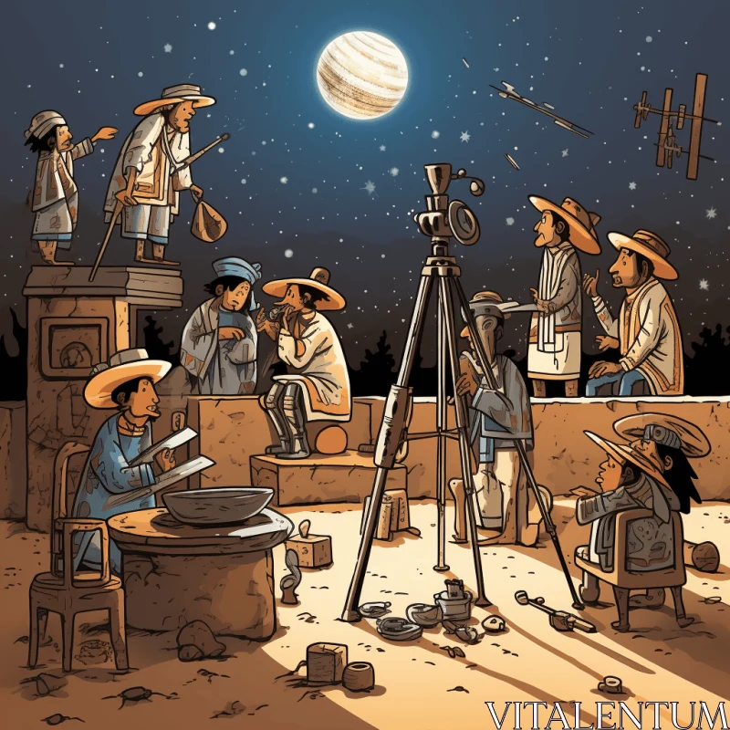 Captivating Illustration of Mexican Astronomers at Work | Night Photography AI Image