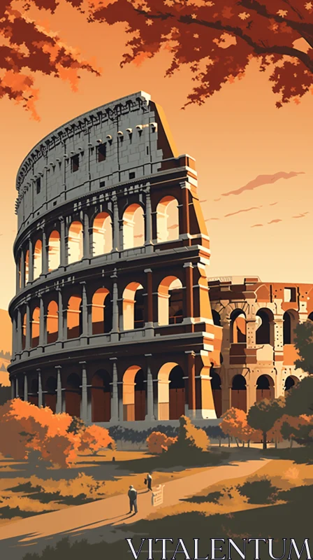 Captivating Painting of the Colosseum in Italy during Sunset AI Image