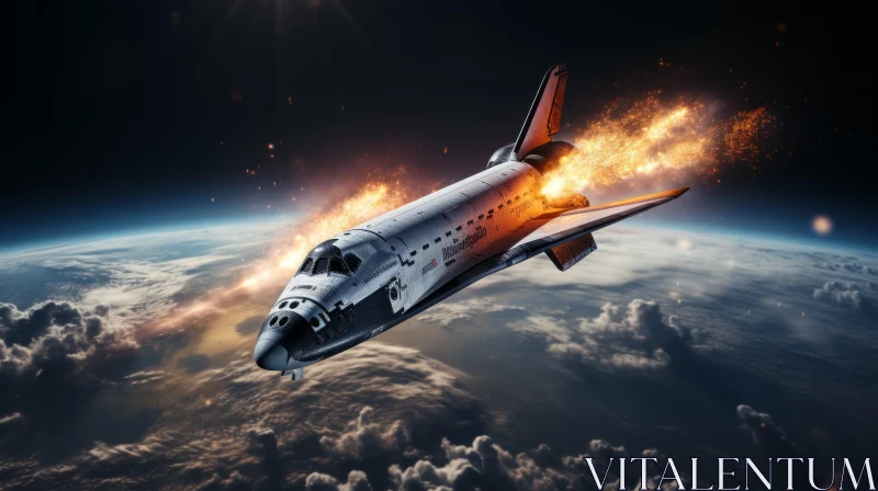 Burning Space Shuttle Falling Towards Earth AI Image