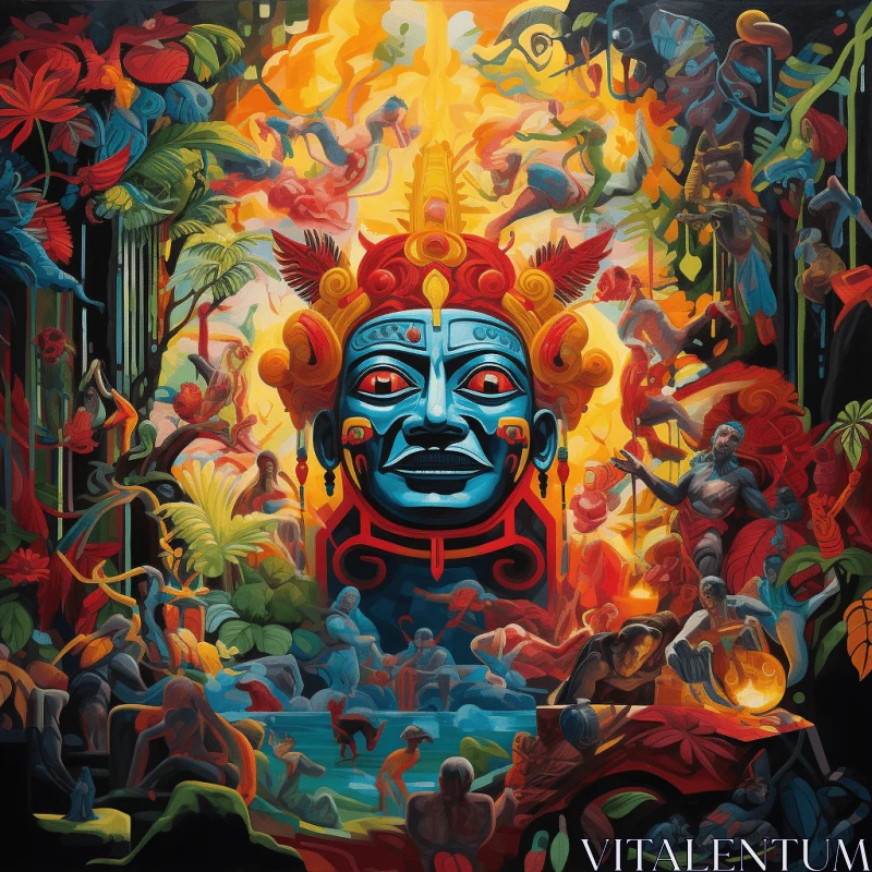 Colorful Chavez Mask Painting in Mythical Jungle AI Image