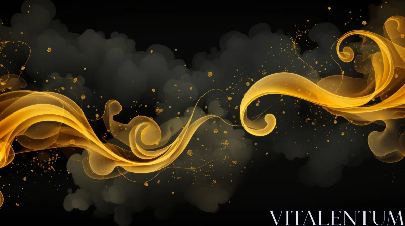 Elegant Gold Wave Abstract Painting on Dark Background AI Image