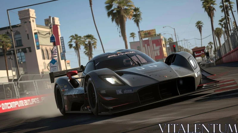 Fast Black and Red Race Car in City Street AI Image