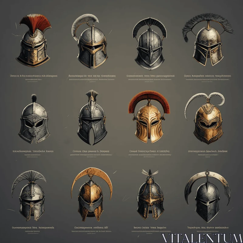 Ancient Roman Helmets: Realistic Brushwork and Egyptian Iconography AI Image
