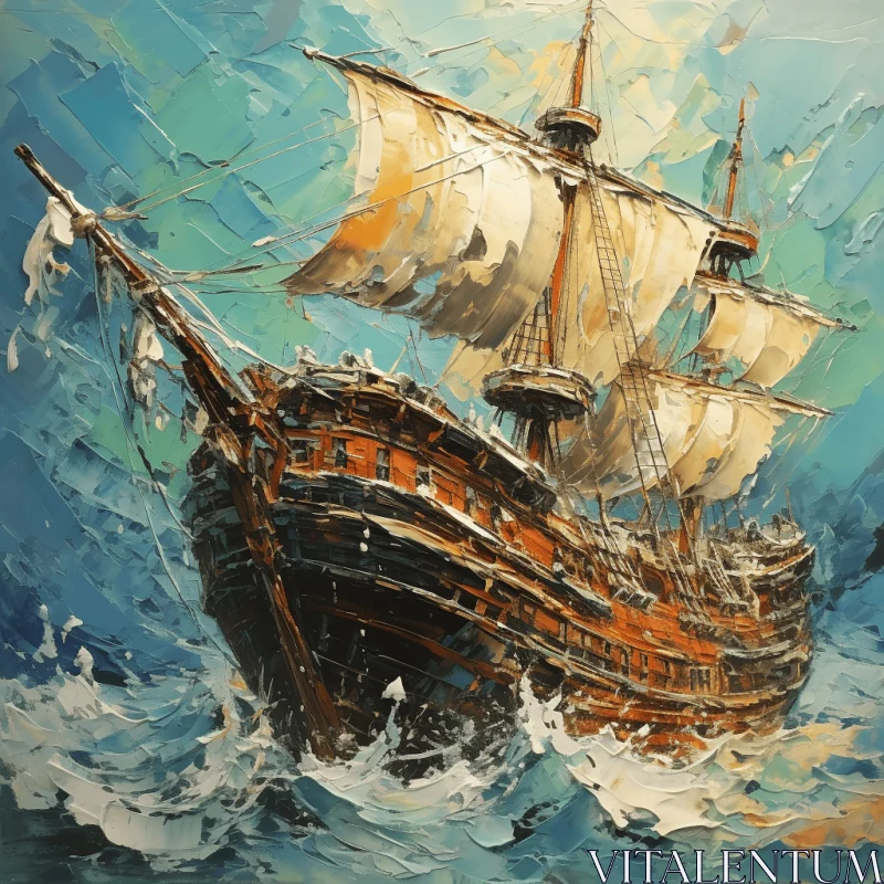 Captivating Painting of a Sailing Ship in the Ocean | Historical Genre Scenes AI Image