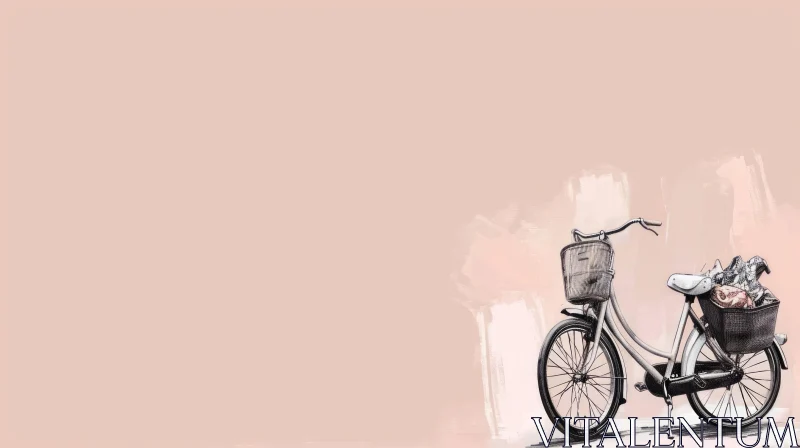 Charming Watercolor Painting of a Bicycle on Pink Background AI Image