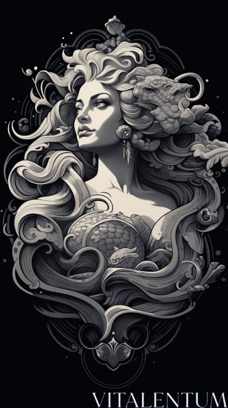 Enchanting Mermaid Vector Art with Baroque-inspired Styling AI Image