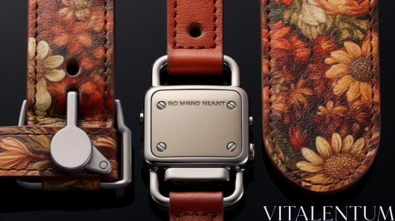 Luxury Floral Brown Leather Watch | Stainless Steel Square Face AI Image