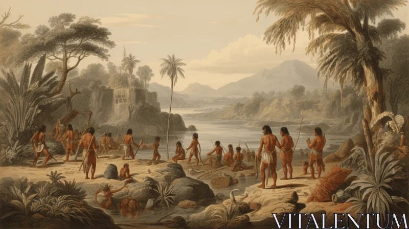 Captivating Painting of Amazon Jungle with Native People AI Image