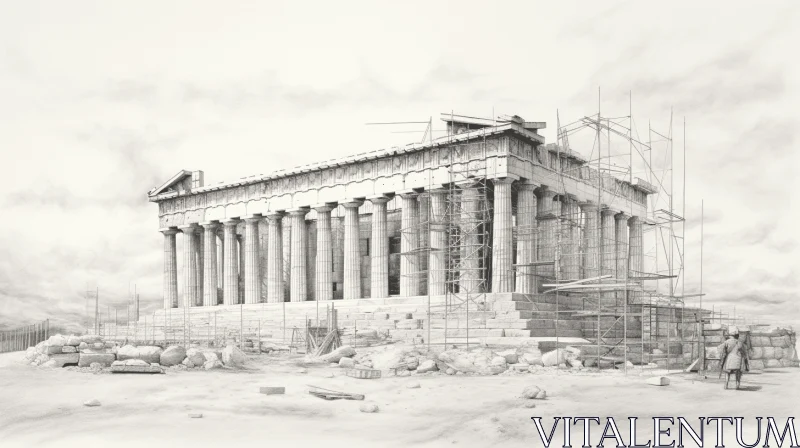 Ancient Temple Construction - Hyperrealistic Pencil Drawing AI Image