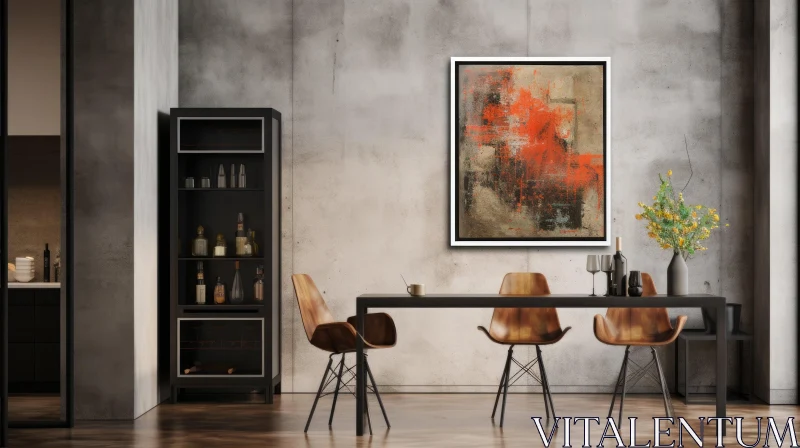 AI ART Contemporary Dining Room with Abstract Painting