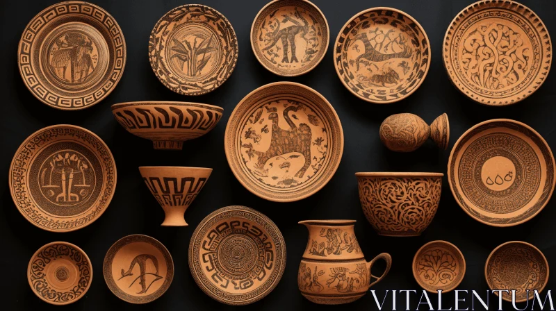Captivating Ancient Greek Pottery: Photorealistic Renderings and Nature-Inspired Patterns AI Image