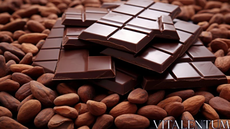 Dark Chocolate Bars on Cocoa Beans Close-Up AI Image