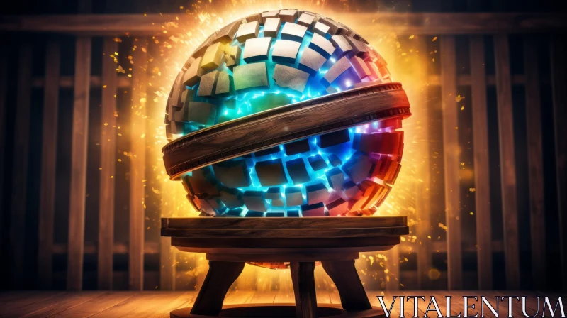 Glowing Sphere on Wooden Table - 3D Rendering AI Image