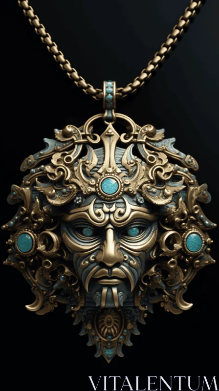 Intricate Pendant with Statue Face | Realistic Fantasy Art AI Image
