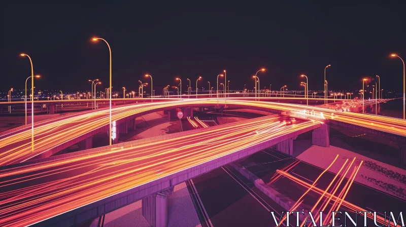 Night Highway Interchange: Urban Infrastructure in Motion AI Image